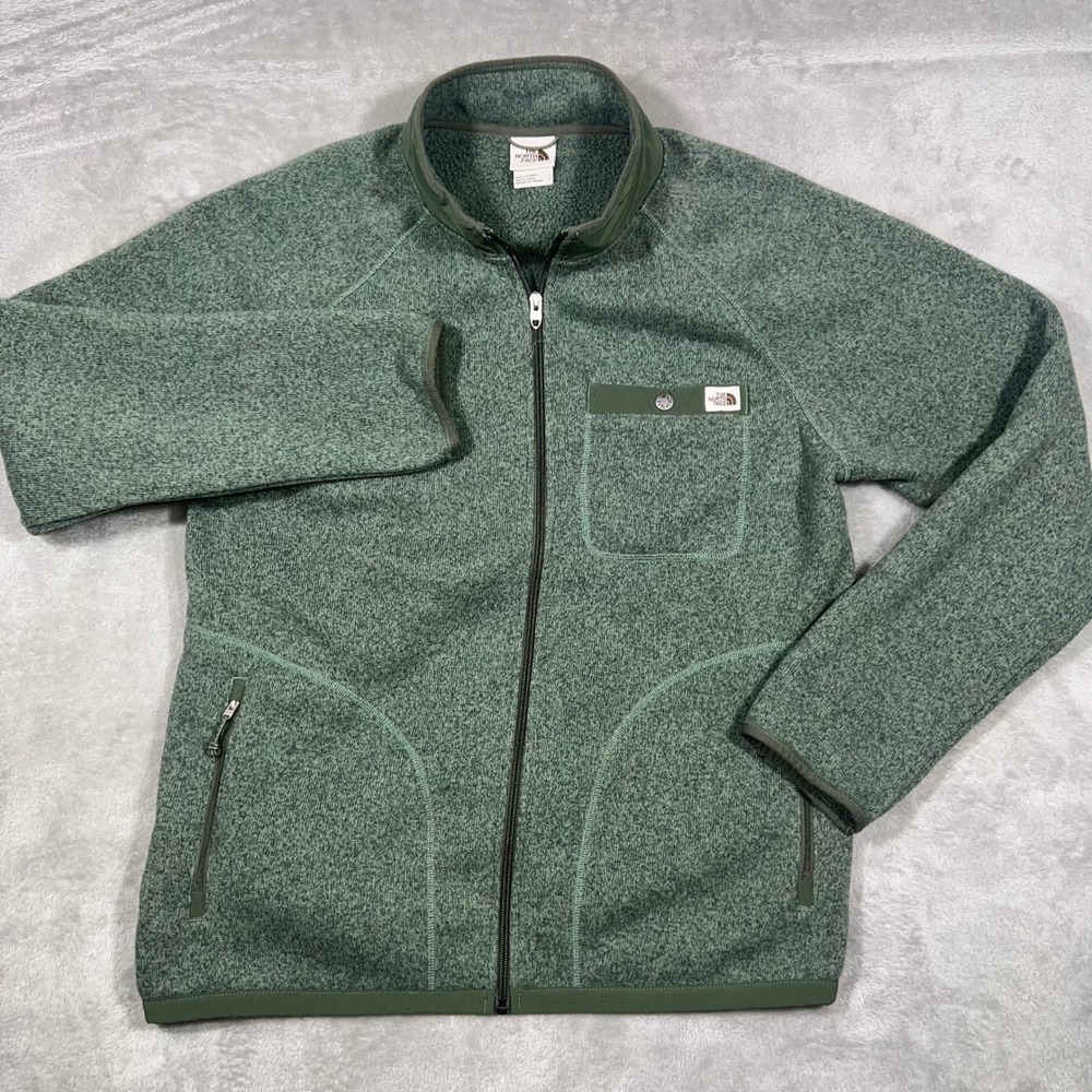 The North Face Mens Gordon Lyons Full Zip Heather Fleece Jacket Green Large